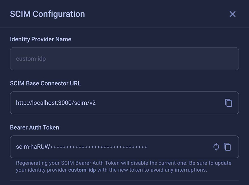 SCIM connection details